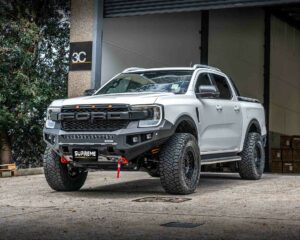 bull bar, front bar, front bumper bar, supreme x-series front bar for Ford Next GEN Ranger with light bar, cube lights, indicator, fog lights, bash plate, recovery points, winch compatible full bumper replacement