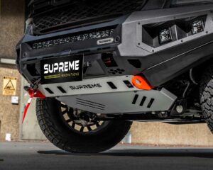 bull bar, front bar, front bumper bar, supreme x-series front bar for Ford Next GEN Ranger with light bar, cube lights, indicator, fog lights, bash plate, recovery points, winch compatible full bumper replacement