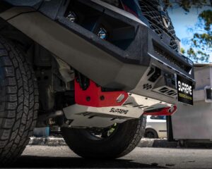 np300 bull bar, front bar, front bumper bar, supreme x-series front bar for Nissan Navara Pro4x with light bar, cube lights, indicator, fog lights, bash plate, recovery points, winch compatible full bumper replacement