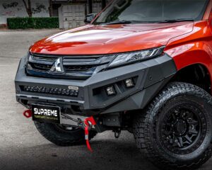 triton bull bar, front bar, front bumper bar, supreme x-series front bar for Mitsubishi Triton MR with light bar, cube lights, indicator, fog lights, bash plate, recovery points, winch compatible full bumper replacement with colour coded