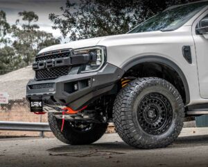 bull bar, front bar, front bumper bar, supreme x-series front bar for Ford Next GEN Ranger with light bar, cube lights, indicator, fog lights, bash plate, recovery points, winch compatible full bumper replacement