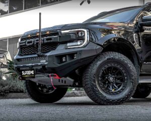 bull bar, front bar, front bumper bar, supreme x-series front bar for Ford Next GEN Everest with light bar, cube lights, indicator, fog lights, bash plate, recovery points, winch compatible full bumper replacement