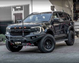 bull bar, front bar, front bumper bar, supreme x-series front bar for Ford Next GEN Everest with light bar, cube lights, indicator, fog lights, bash plate, recovery points, winch compatible full bumper replacement