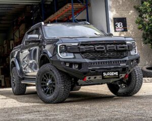 next gen ranger bull bar, front bar, front bumper bar, supreme x-series front bar for ford next gen ranger wildtrak everest with light bar, cube lights, indicator, fog lights, bash plate, recovery points, winch compatible full bumper replacement