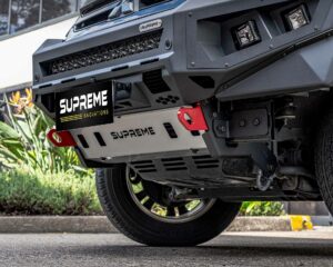 triton bull bar, front bar, front bumper bar, supreme x-series front bar for Mitsubishi Triton MR with light bar, cube lights, indicator, fog lights, bash plate, recovery points, winch compatible full bumper replacement with colour coded