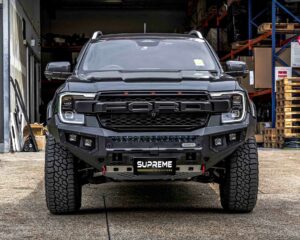 next gen ranger bull bar, front bar, front bumper bar, supreme x-series front bar for ford next gen ranger wildtrak everest with light bar, cube lights, indicator, fog lights, bash plate, recovery points, winch compatible full bumper replacement