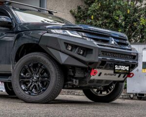 triton bull bar, front bar, front bumper bar, supreme x-series front bar for Mitsubishi Triton MR with light bar, cube lights, indicator, fog lights, bash plate, recovery points, winch compatible full bumper replacement with colour coded