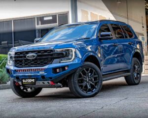 bull bar, front bar, front bumper bar, supreme x-series front bar for Ford Next GEN Everest with light bar, cube lights, indicator, fog lights, bash plate, recovery points, winch compatible full bumper replacement Colour Coded