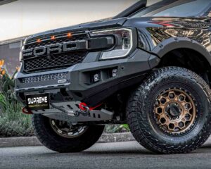 next gen ranger bull bar, front bar, front bumper bar, supreme x-series front bar for ford next gen ranger wildtrak everest with light bar, cube lights, indicator, fog lights, bash plate, recovery points, winch compatible full bumper replacement