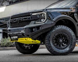 next gen ranger bull bar, front bar, front bumper bar, supreme x-series front bar for Ford Next GEN Ranger with light bar, cube lights, indicator, fog lights, bash plate, recovery points, winch compatible full bumper replacement Colour Coded