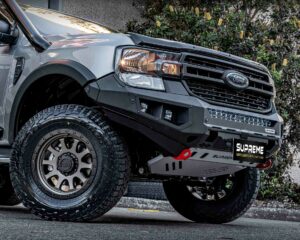 next gen ranger bull bar, front bar, front bumper bar, supreme x-series front bar for ford next gen ranger wildtrak everest with light bar, cube lights, indicator, fog lights, bash plate, recovery points, winch compatible full bumper replacement
