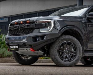 bull bar, front bar, front bumper bar, supreme x-series front bar for Ford Next GEN Everest with light bar, cube lights, indicator, fog lights, bash plate, recovery points, winch compatible full bumper replacement