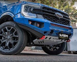 bull bar, front bar, front bumper bar, supreme x-series front bar for Ford Next GEN Everest with light bar, cube lights, indicator, fog lights, bash plate, recovery points, winch compatible full bumper replacement Colour Coded