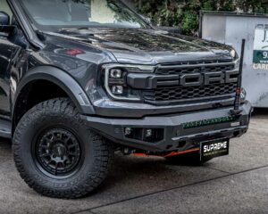 next gen raptor bull bar, front bar, front bumper bar, supreme x-series front bar for Ford Next GEN Raptor with light bar, cube lights, indicator, fog lights, bash plate, recovery points, winch compatible full bumper replacement