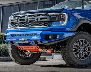 next gen raptor bull bar, front bar, front bumper bar, supreme x-series front bar for Ford Next GEN Raptor with light bar, cube lights, indicator, fog lights, bash plate, recovery points, winch compatible full bumper replacement