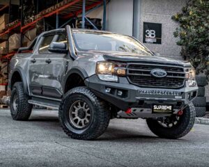next gen ranger bull bar, front bar, front bumper bar, supreme x-series front bar for ford next gen ranger wildtrak everest with light bar, cube lights, indicator, fog lights, bash plate, recovery points, winch compatible full bumper replacement
