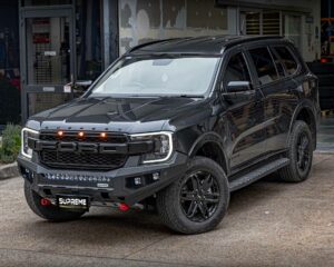 bull bar, front bar, front bumper bar, supreme x-series front bar for Ford Next GEN Everest with light bar, cube lights, indicator, fog lights, bash plate, recovery points, winch compatible full bumper replacement