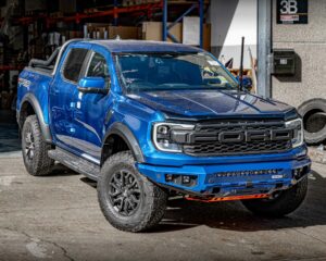next gen raptor bull bar, front bar, front bumper bar, supreme x-series front bar for Ford Next GEN Raptor with light bar, cube lights, indicator, fog lights, bash plate, recovery points, winch compatible full bumper replacement
