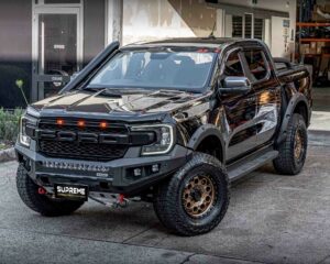 next gen ranger bull bar, front bar, front bumper bar, supreme x-series front bar for ford next gen ranger wildtrak everest with light bar, cube lights, indicator, fog lights, bash plate, recovery points, winch compatible full bumper replacement