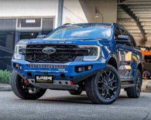 bull bar, front bar, front bumper bar, supreme x-series front bar for Ford Next GEN Everest with light bar, cube lights, indicator, fog lights, bash plate, recovery points, winch compatible full bumper replacement Colour Coded