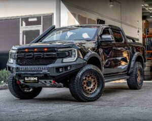 next gen ranger bull bar, front bar, front bumper bar, supreme x-series front bar for ford next gen ranger wildtrak everest with light bar, cube lights, indicator, fog lights, bash plate, recovery points, winch compatible full bumper replacement