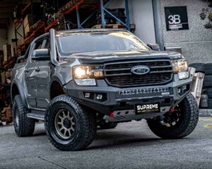 next gen ranger bull bar, front bar, front bumper bar, supreme x-series front bar for ford next gen ranger wildtrak everest with light bar, cube lights, indicator, fog lights, bash plate, recovery points, winch compatible full bumper replacement