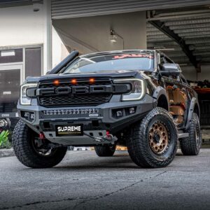 next gen ranger bull bar, front bar, front bumper bar, supreme x-series front bar for ford next gen ranger wildtrak everest with light bar, cube lights, indicator, fog lights, bash plate, recovery points, winch compatible full bumper replacement