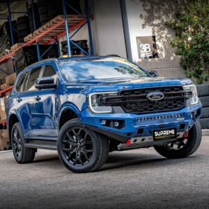 bull bar, front bar, front bumper bar, supreme x-series front bar for Ford Next GEN Everest with light bar, cube lights, indicator, fog lights, bash plate, recovery points, winch compatible full bumper replacement Colour Coded