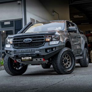 next gen ranger bull bar, front bar, front bumper bar, supreme x-series front bar for ford next gen ranger wildtrak everest with light bar, cube lights, indicator, fog lights, bash plate, recovery points, winch compatible full bumper replacement