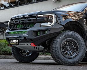 bull bar, front bar, front bumper bar, supreme x-series front bar for Ford Next GEN Everest with light bar, cube lights, indicator, fog lights, bash plate, recovery points, winch compatible full bumper replacement