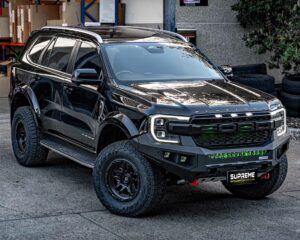 bull bar, front bar, front bumper bar, supreme x-series front bar for Ford Next GEN Everest with light bar, cube lights, indicator, fog lights, bash plate, recovery points, winch compatible full bumper replacement