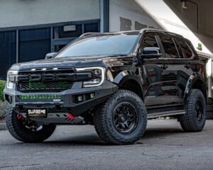 bull bar, front bar, front bumper bar, supreme x-series front bar for Ford Next GEN Everest with light bar, cube lights, indicator, fog lights, bash plate, recovery points, winch compatible full bumper replacement