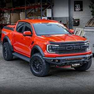 next gen raptor bull bar, front bar, front bumper bar, supreme x-series front bar for Ford Next GEN Raptor with light bar, cube lights, indicator, fog lights, bash plate, recovery points, winch compatible full bumper replacement
