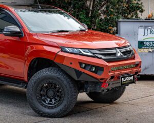 triton bull bar, front bar, front bumper bar, supreme x-series front bar for Mitsubishi Triton MR with light bar, cube lights, indicator, fog lights, bash plate, recovery points, winch compatible full bumper replacement with colour coded