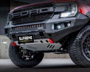 next gen ranger bull bar, front bar, front bumper bar, supreme x-series front bar for ford next gen ranger wildtrak everest with light bar, cube lights, indicator, fog lights, bash plate, recovery points, winch compatible full bumper replacement