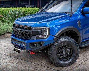 next gen ranger bull bar, front bar, front bumper bar, supreme x-series front bar for Ford Next GEN Ranger with light bar, cube lights, indicator, fog lights, bash plate, recovery points, winch compatible full bumper replacement Colour Coded