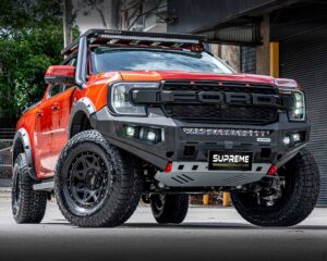 next gen ranger bull bar, front bar, front bumper bar, supreme x-series front bar for ford next gen ranger wildtrak everest with light bar, cube lights, indicator, fog lights, bash plate, recovery points, winch compatible full bumper replacement