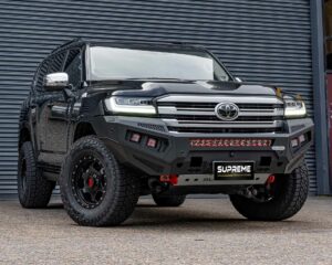 land cruiser 300 bull bar, front bar, front bumper bar, supreme x-series front bar for toyota land cruiser 300 series lc300 with light bar, cube lights, indicator, fog lights, bash plate, recovery points, winch compatible full bumper replacement