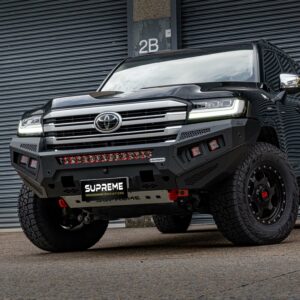 land cruiser 300 bull bar, front bar, front bumper bar, supreme x-series front bar for toyota land cruiser 300 series lc300 with light bar, cube lights, indicator, fog lights, bash plate, recovery points, winch compatible full bumper replacement