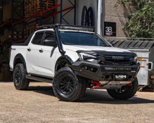 dmax bull bar 2024, front bar my24, front bumper bar, supreme x-series front bar for New Isuzu DMAX 2024 MY24 with light bar, cube lights, indicator, fog lights, bash plate, recovery points, winch compatible full bumper replacement