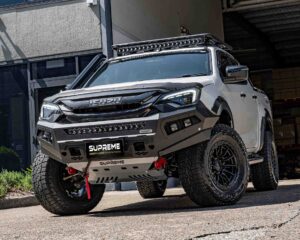 dmax bull bar 2024, front bar my24, front bumper bar, supreme x-series front bar for New Isuzu DMAX 2024 MY24 with light bar, cube lights, indicator, fog lights, bash plate, recovery points, winch compatible full bumper replacement