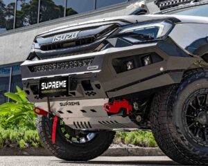 dmax bull bar 2024, front bar my24, front bumper bar, supreme x-series front bar for New Isuzu DMAX 2024 MY24 with light bar, cube lights, indicator, fog lights, bash plate, recovery points, winch compatible full bumper replacement