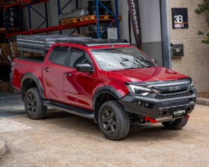 dmax bull bar 2024, front bar my24, front bumper bar, supreme x-series front bar for New Isuzu DMAX 2024 MY24 with light bar, cube lights, indicator, fog lights, bash plate, recovery points, winch compatible full bumper replacement