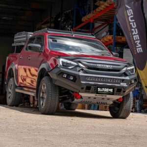 dmax bull bar 2024, front bar my24, front bumper bar, supreme x-series front bar for New Isuzu DMAX 2024 MY24 with light bar, cube lights, indicator, fog lights, bash plate, recovery points, winch compatible full bumper replacement