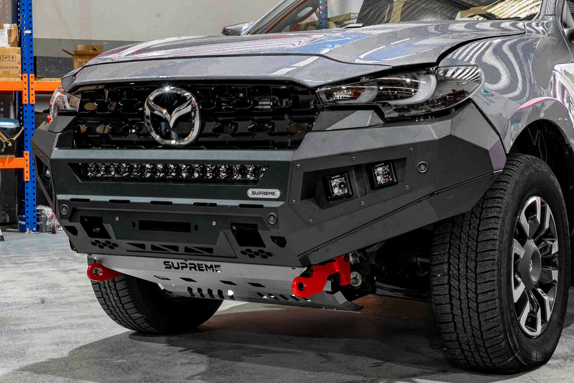 bt50 bull bar, supreme x-series front bar new bt50 2025 hoopless front bar bumper replacement bar mazda bt50